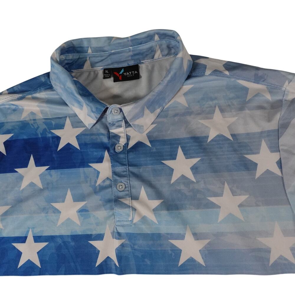 Yatta Golf American Flag Stars Strips Performance Polo Shirt Men's XL